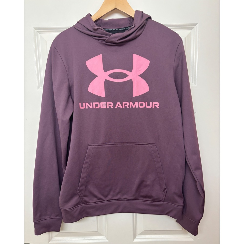 Under Armour Womens Big Logo Hoodie Purple Pink Pullover Sweatshirt Medium Gym